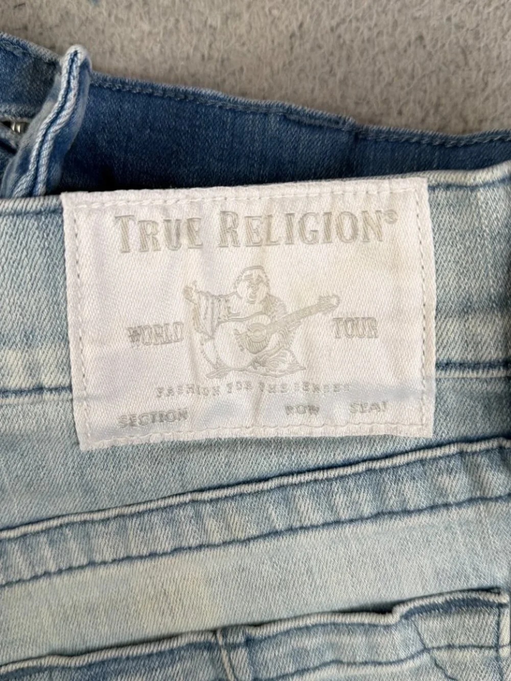 TRUE RELIGION Ricky Relaxed Straight Jeans Blue Yellow Horseshoe Stitch Mens 31